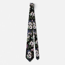 Black Rosa White Grönt Moody Blommigt Neck Tie