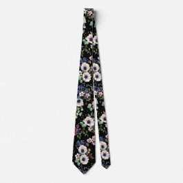 Black Rosa White Grönt Moody Blommigt Neck Tie Slips