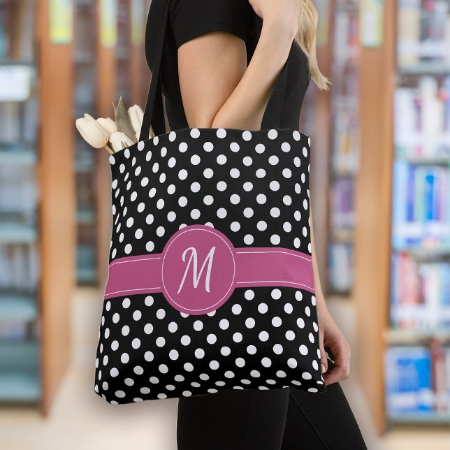 Black Rosa White Monogram Polka dots Tygkasse (Skapare uppladdad)