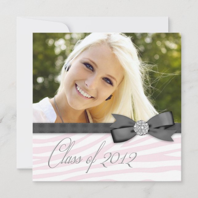 Black Rosa Zebra Photo Studenten Announcement Inbjudningar (Framsida)