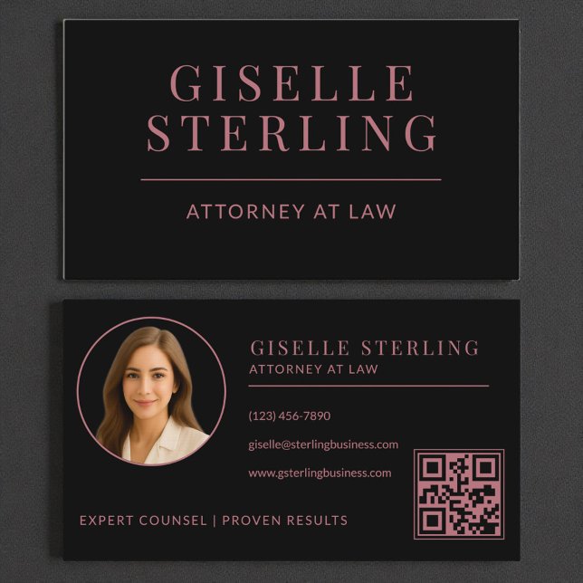 Black Rose Gold Attorney Photo QR Code Visitkort (Skapare uppladdad)