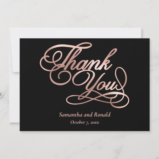 Black Rose Gold Calligraphy Formal Thank You Card Tack Kort (Framsida)