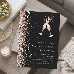 Black rose gold glitter cheers party Bridal Shower Inbjudningar