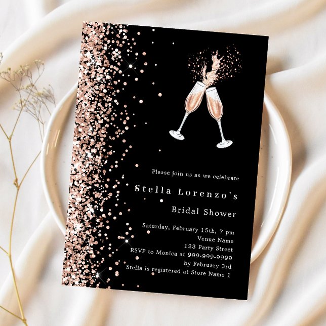 Black rose gold glitter cheers party Bridal Shower Inbjudningar (Skapare uppladdad)