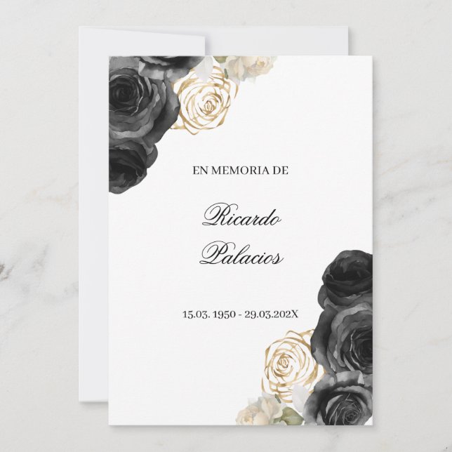 black rose obituary spanish invitation  tack kort (Framsida)