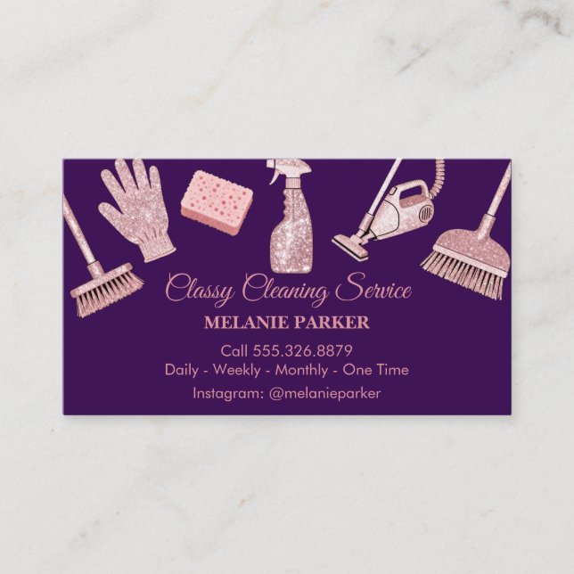 Black & Rose pink Glitter Classy Cleaning Services Visitkort (Framsida)