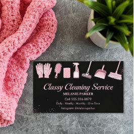 Black & Rose pink Glitter Classy Cleaning Services Visitkort
