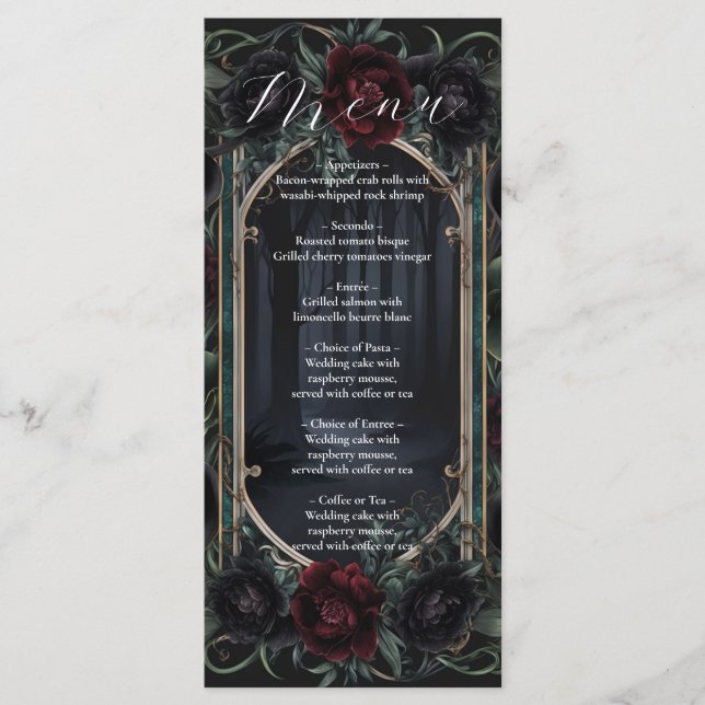 Black Roses Floral Gothic Halloween Wedding Meny (Framsida)