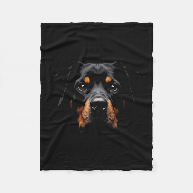 Black Rottweiler Hund Rottie Ansikte Fleecefilt (Framsidan)
