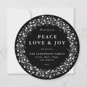 Black Round Sparkling Ljus Peace Kärlek + Joy Julkort