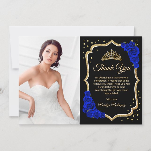 Black Royal Blue Gold Quinceanera Photo Tack Kort (Framsida)