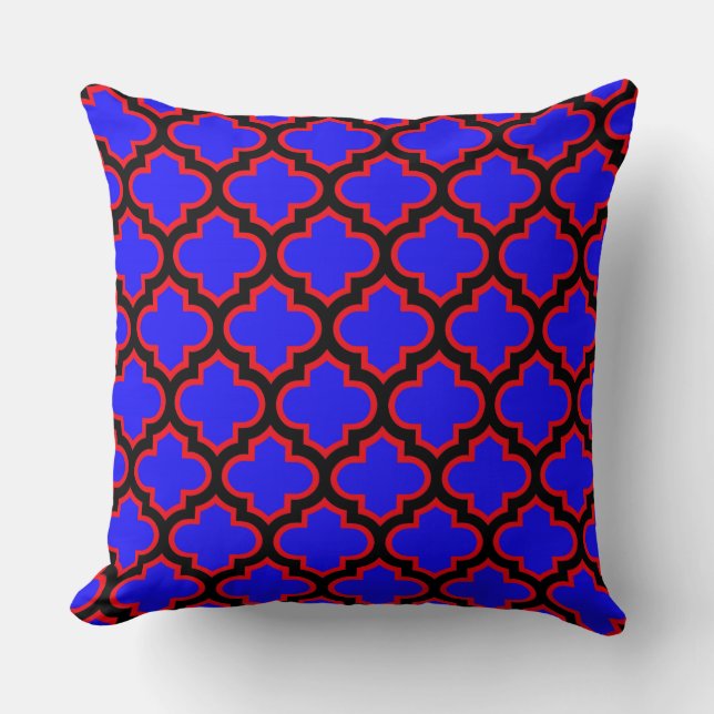Black Royal Blue Quatrefoil Trellis Pillow Kudde (Framsida)