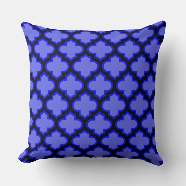 Black Royal Blue Quatrefoil Trellis Pillow Kudde (Framsida)
