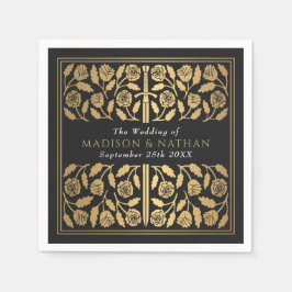 Black Royal Medieval Gold Sword Wedding Pappersservett