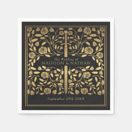 Black Royal Medieval Guld Sword Bröllop Pappersservett