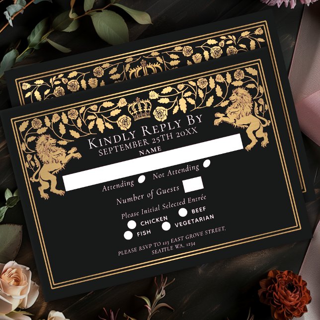 Black Royal Medieval Lion Wedding OSA Kort (Skapare uppladdad)