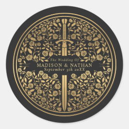 Black Royal Medieval Sword Bröllop Runt Klistermärke