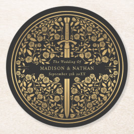 Black Royal Medieval Sword Bröllop Underlägg Papper Rund