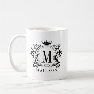 Black Royal Vapensköld Krona Scrollss Monogram Kaffemugg