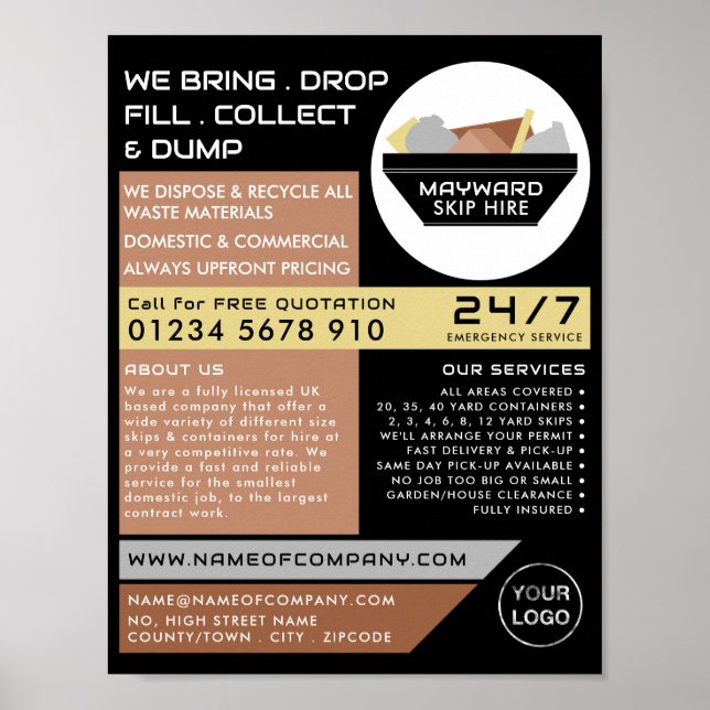 Black Rubbish Skip, Skip/Dumpster Company Poster (Framsidan)
