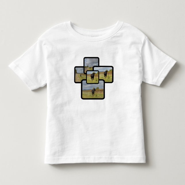 Black Runaway Cow Montage. T Shirt (Framsida)