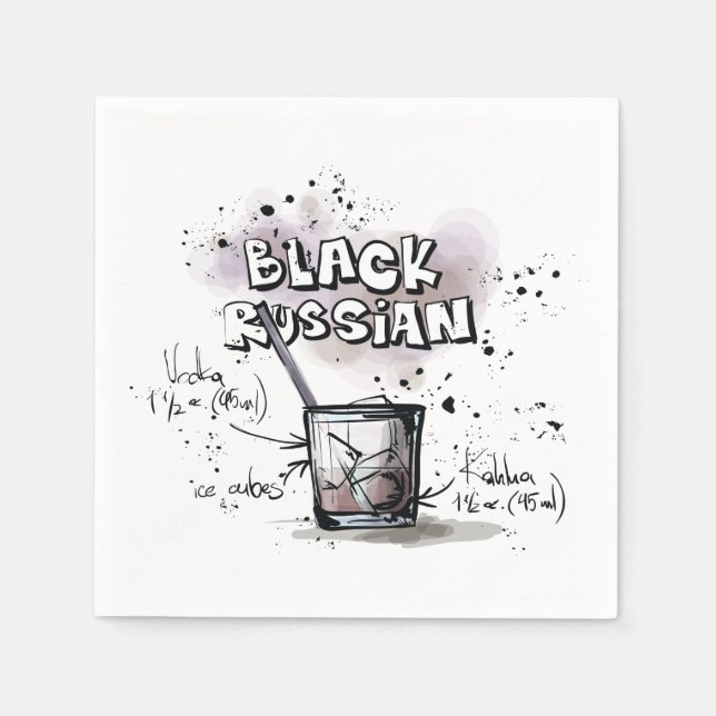 Black Russian Drink Recipe Cocktail Napkin Pappersservett (Framsidan)