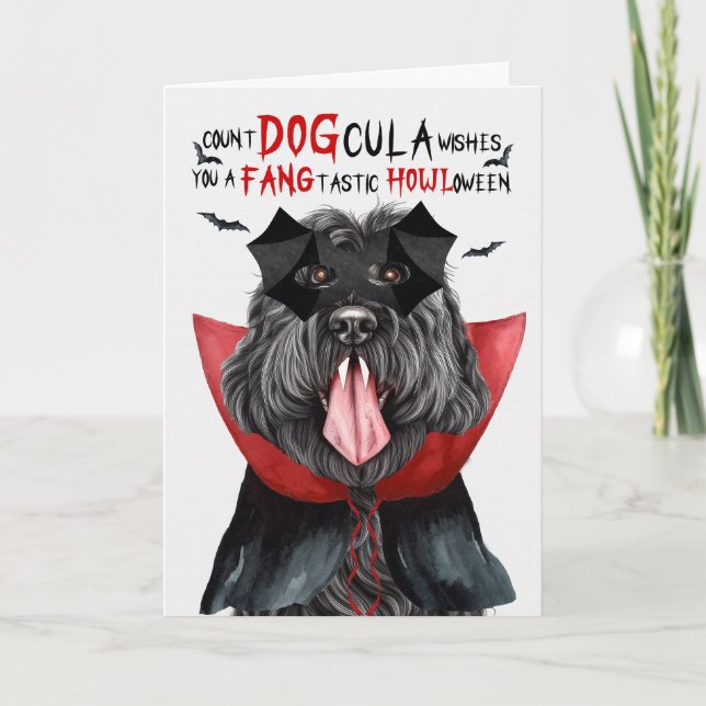 Black Russian Hund Funny Count DOGcula Halloween Helgkort (Framsida)