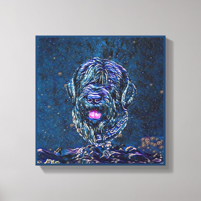 Black russian skräcker Blue Starry Night Painting Canvastryck (Framsida)