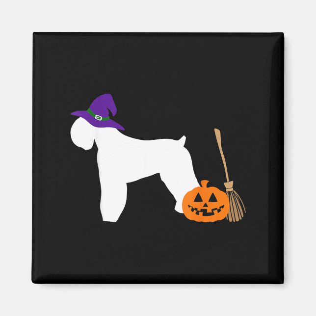 Black Russian Terrier Halloween Hund som bär häxa Magnet (Framsidan)