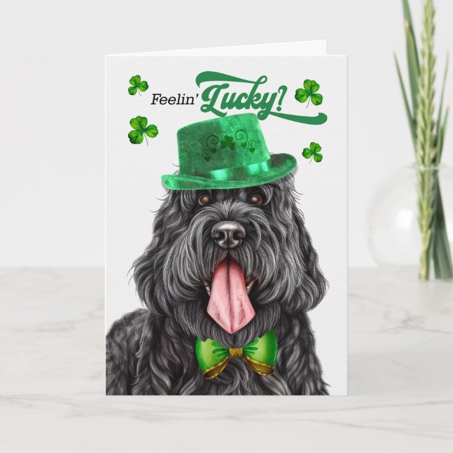 Black Russian Terrier Hund Lucky St patrick's day Helgkort (Framsida)