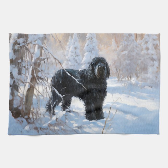 Black Russian Terrier Låt det snö jul  Kökshandduk (Horisontell)