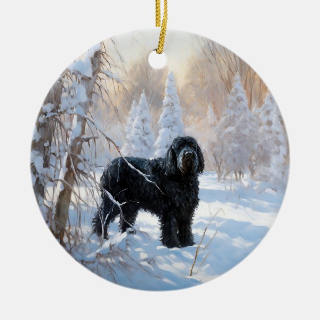 Black Russian Terrier Låt det snöa jul Julgransprydnad Keramik (Framsidan)