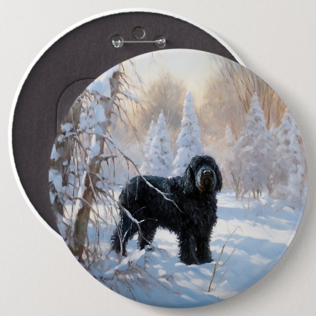 Black Russian Terrier Låt det snöa jul Knapp (Framsida & baksida)