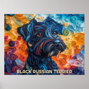 Black Russian Terrier Papper Quilling Art Porträtt Poster