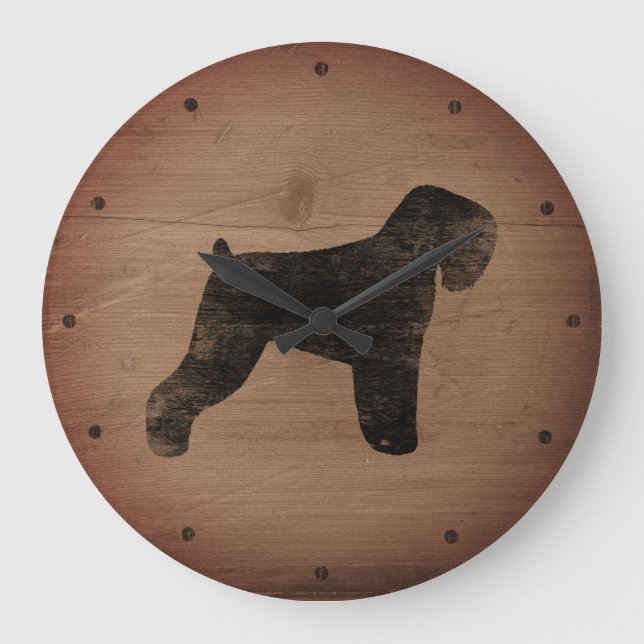 Black Russian Terrier Silhouette Rustic Stil Stor Klocka (Framsida)