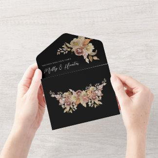 Black Rustic Blommigt allt i en bröllopsinbjudan