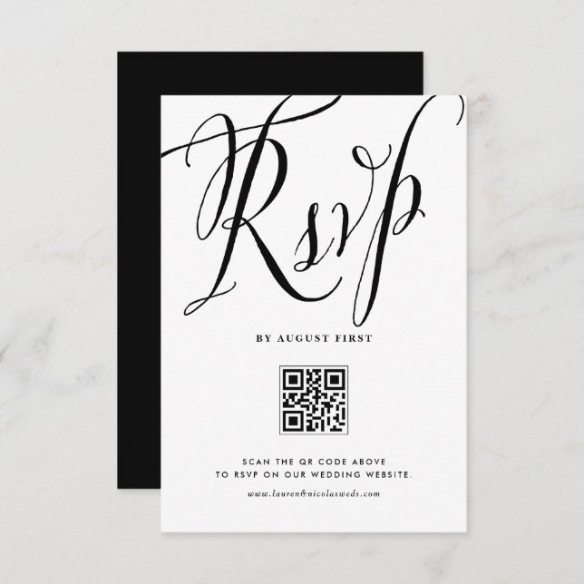 Black Rustic Calligraphy QR Code Bröllop OSA Kort (Fram/baksida)