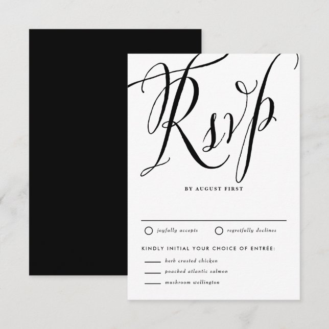 Black Rustic Calligraphy with Meal Choice OSA Kort (Fram/baksida)