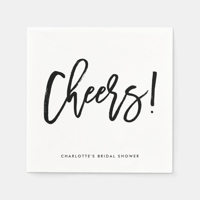 Black Rustic Hand Lettering Cheers Bröllop Napkin Pappersservett (Framsidan)
