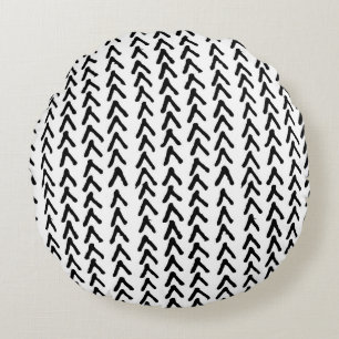 Black Rustic Tribal Mönster Round Pillow Rund Kudde