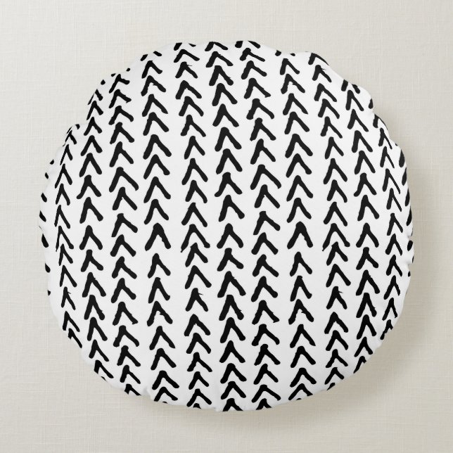 Black Rustic Tribal Mönster Round Pillow Rund Kudde (Framsidan)