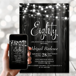 Black Rustic Wood 80:e Födelsedagsfesten Inbjudningar