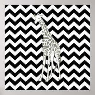 Black Safari Chevron med pop Art Giraffe Poster