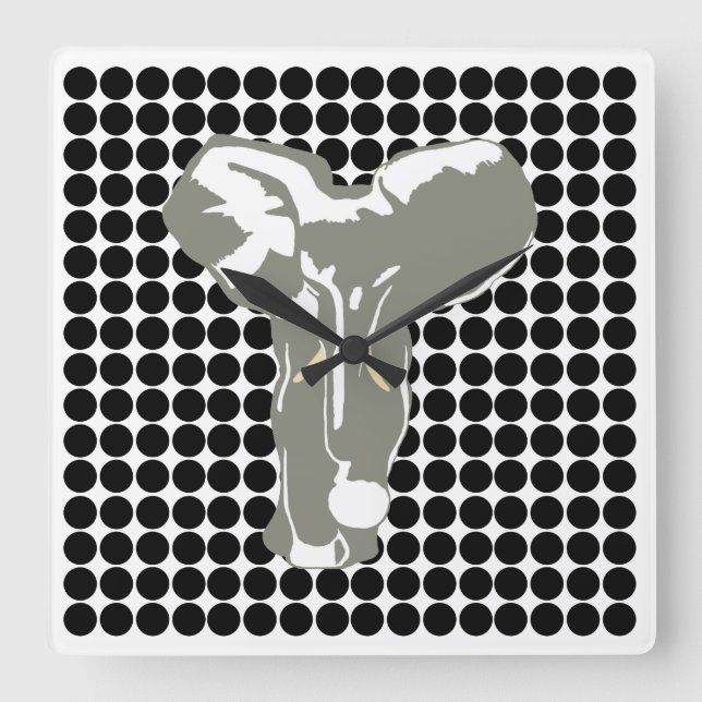 Black Safari Dot med Pop Art Elephant Fyrkantig Klocka (Framsida)