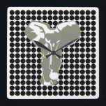 Black Safari Dot med Pop Art Elephant Fyrkantig Klocka<br><div class="desc">Mod polka dot mönster i Emporio Moffas "Safari"-palett i färg med PP Art Elephant-design på framsidan och på baksidan.</div>