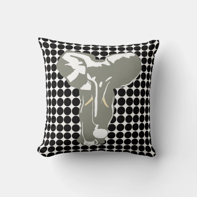 Black Safari Dot med Pop Art Elephant Kudde (Framsida)