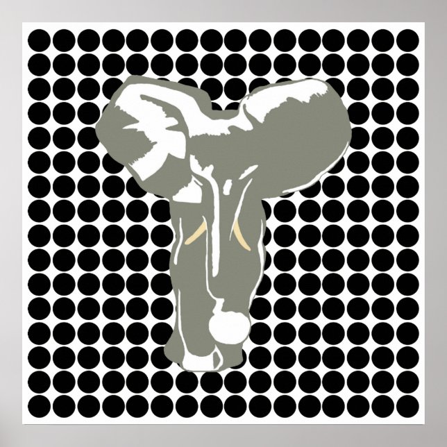 Black Safari Dot med Pop Art Elephant Poster (Framsidan)