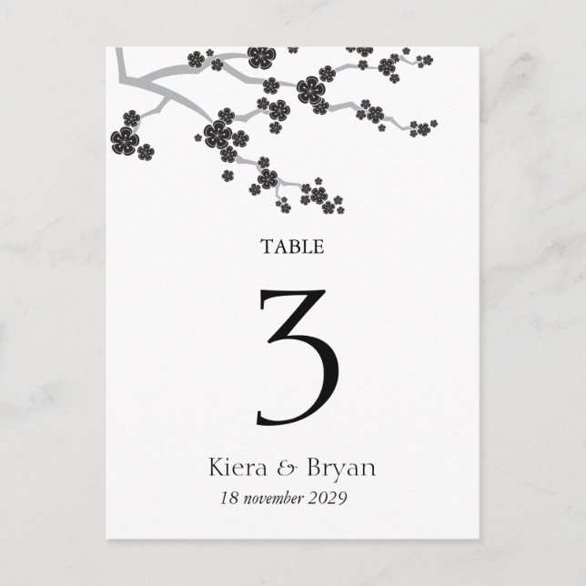 Black Sakura Cherry Blommars Zen Bordsnummer Card (Framsida)