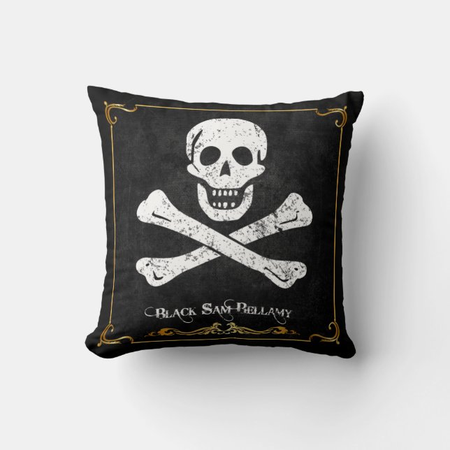 Black Sam Bellamy Skull & Bones Pirat Flagga Pillo Kudde (Framsida)
