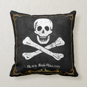Black Sam Bellamy Skull & Bones Pirat Flagga Pillo Kudde